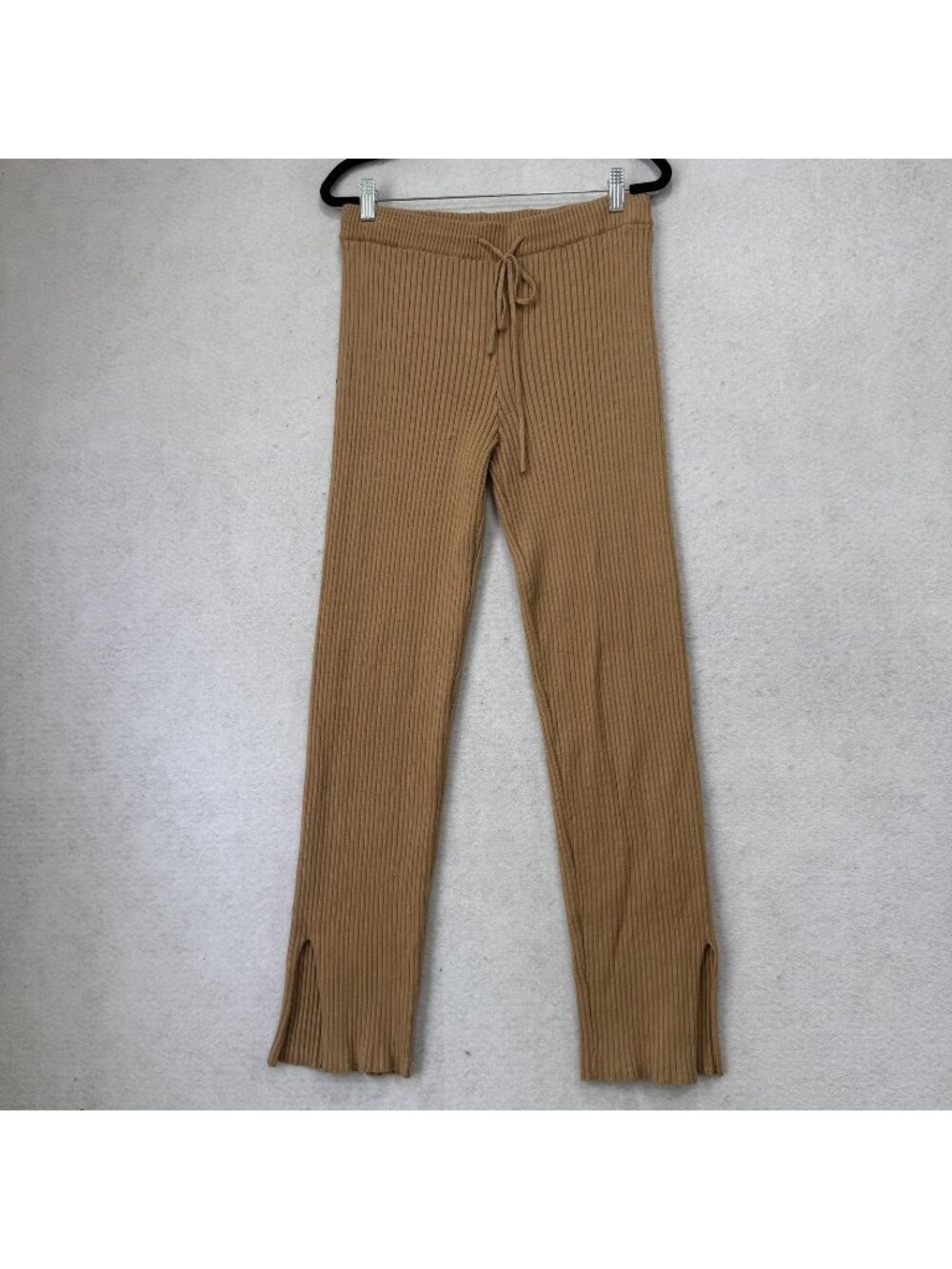 Heartloom Sweatpants Womens Small Beige Rib Knit Slim Leg Slit Lounge Casual